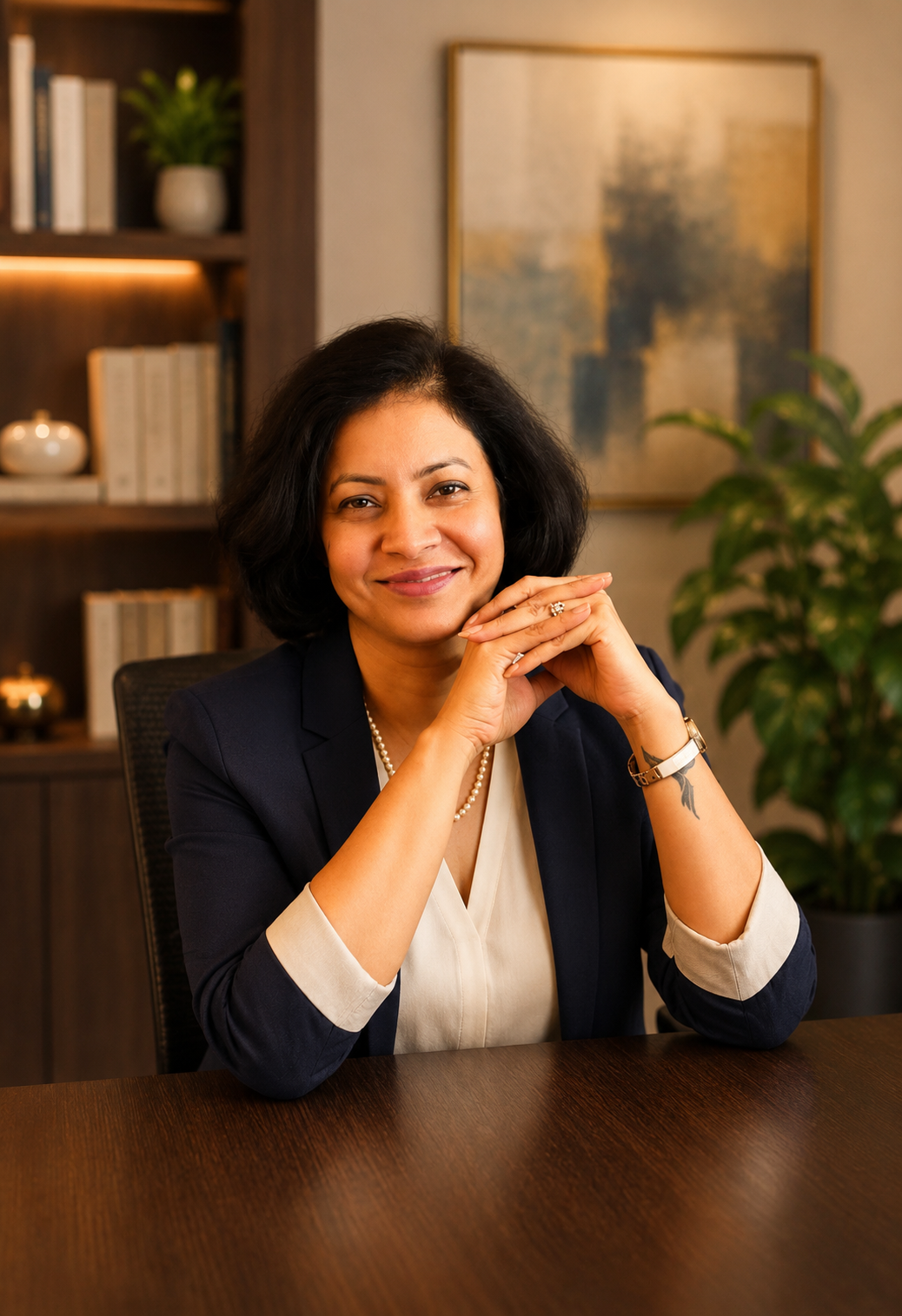 Pooja at her desk